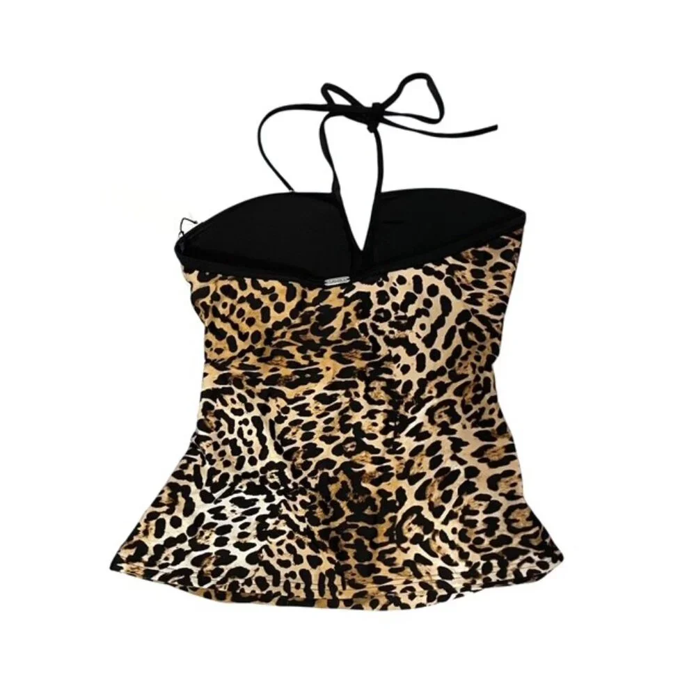 NWT Calvin Klein Animal Print Ruched Halter Tankini Swim Top XS
